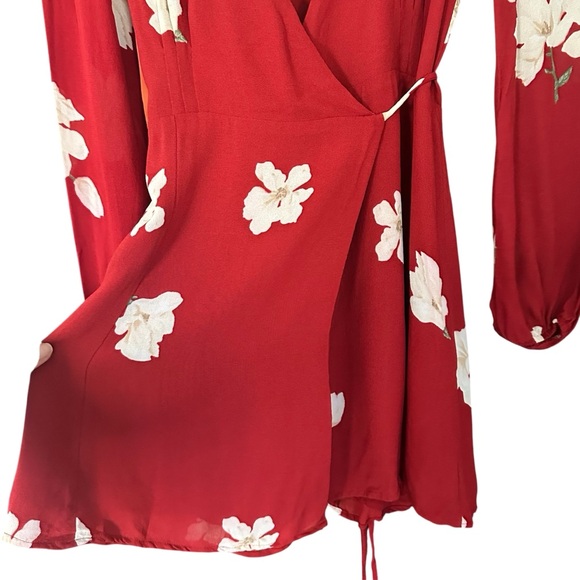 Reformation Red Collins Floral Wrap Mini Dress Size XS - Picture 7 of 11